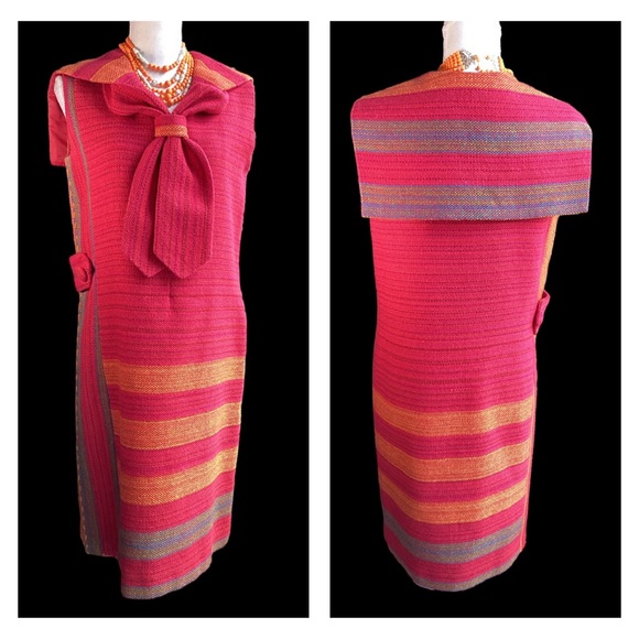 Vintage Dresses & Skirts - Vintage 1960’s Wool Tweed Magenta Sleeveless Dress. B31